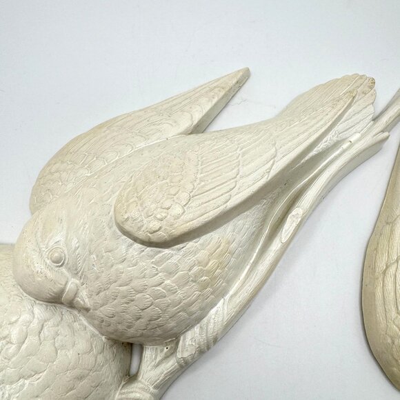 1977 Burwood Vtg 2 Pc Doves Wall Plaques Syroco Style Off-White Molded Plastic - Picture 7 of 10